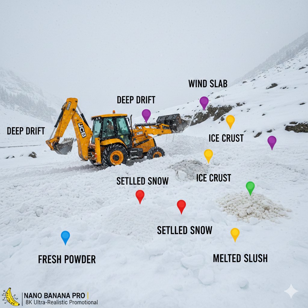 Karlı Dağlarda Kar Temizleyen JCB