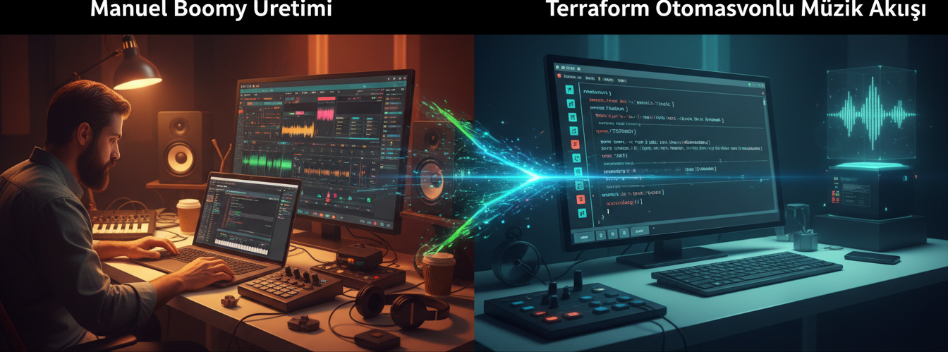 Manuel Boomy Üretimi vs Terraform Otomasyonlu Müzik Akışı Karşılaştırması